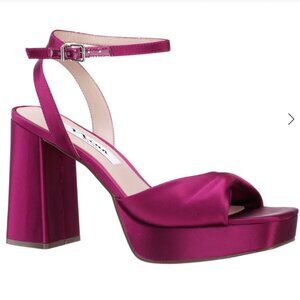 Nina Wine Satin Block Heel Platform Sandals